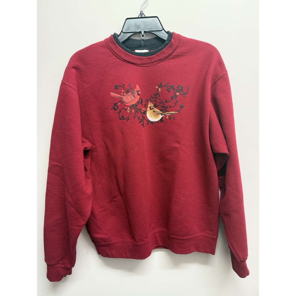 Vintage 90s MED Grandma Red Christmas Sweatshirt Winter‎ Fall Cardinals USA
